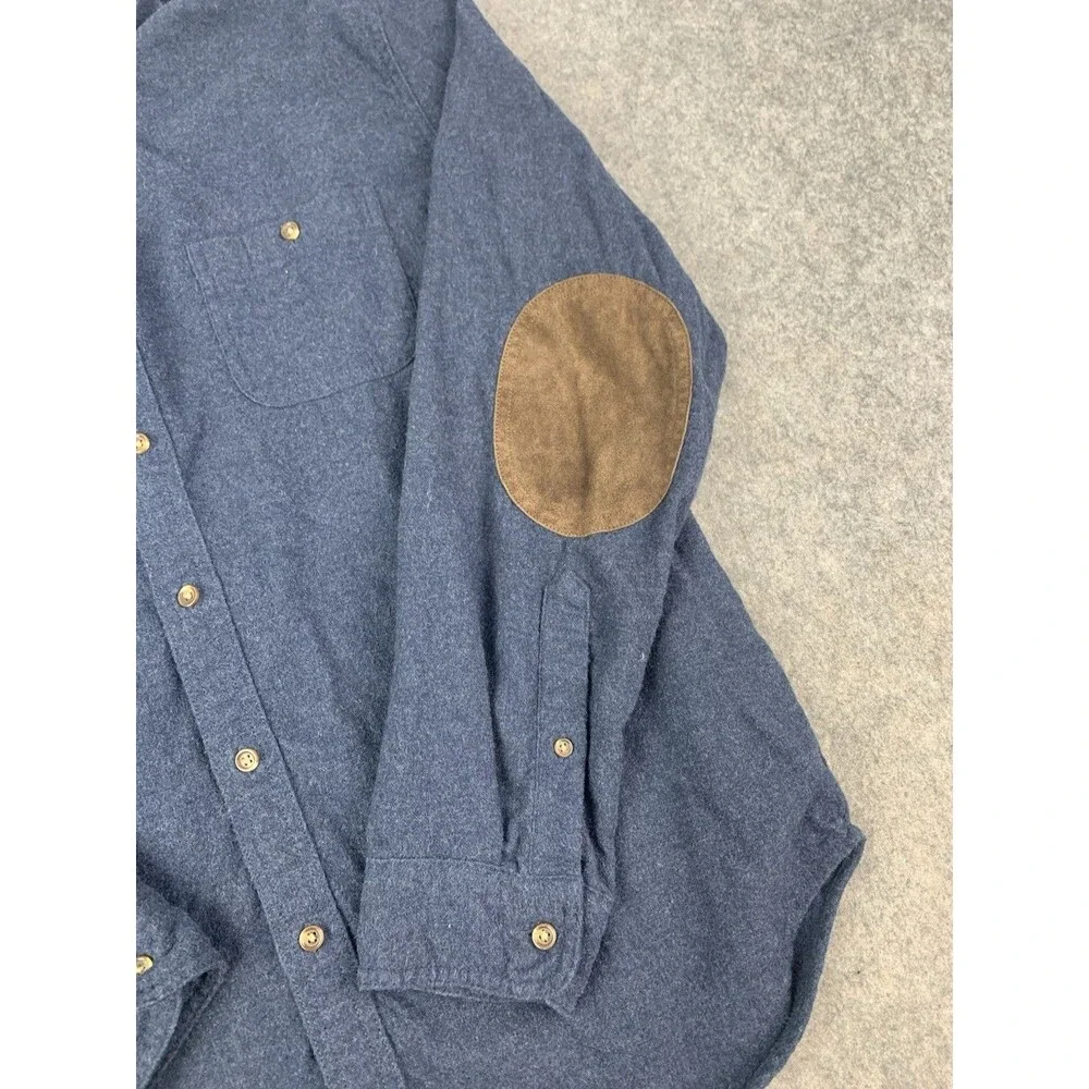 J Crew Wool Blend Button Down Shirt Men's Size XL Blue Elbow Patches Preppy